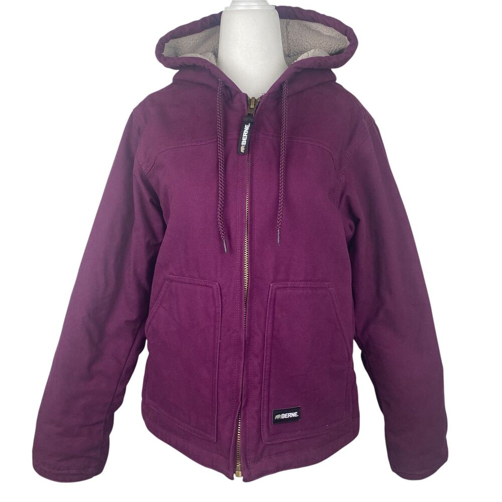 Berne Jacket Womens Small Purple Sherpa Lined Duck Hooded Jacket Outdoors